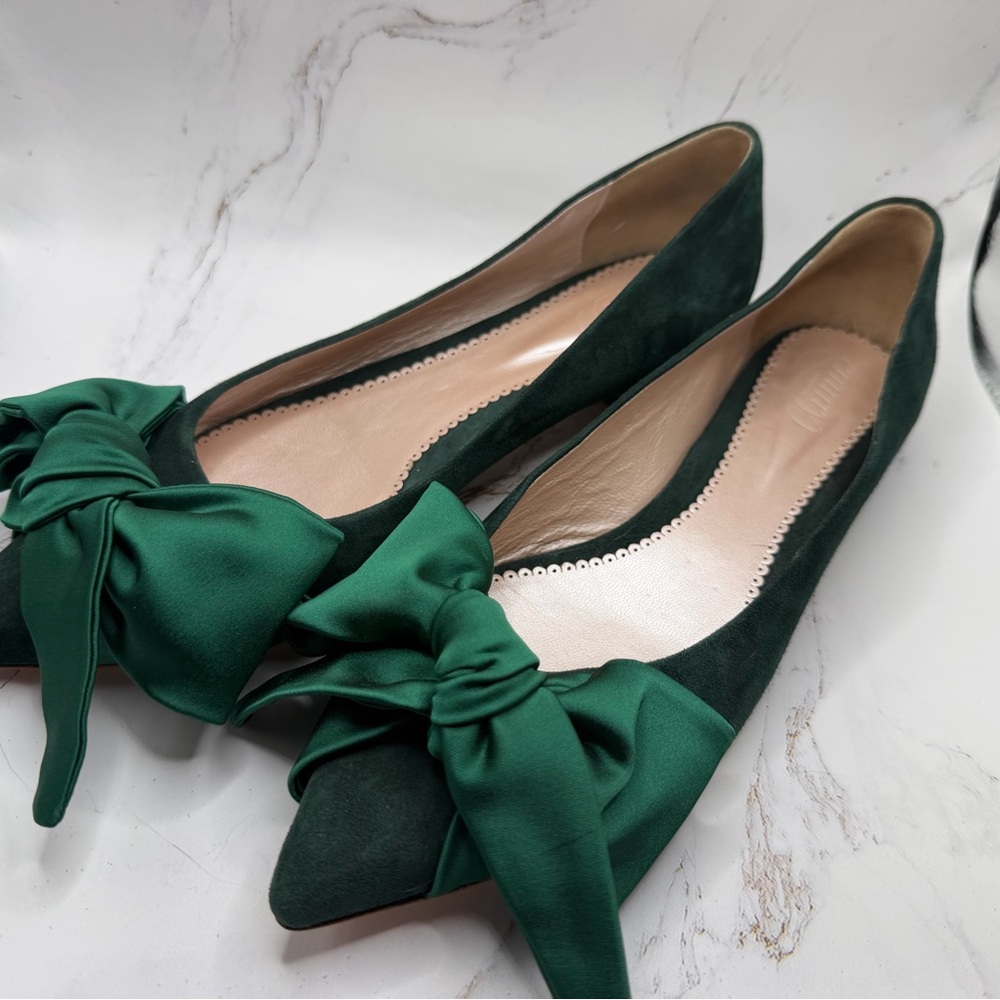 Emmy London Flats - Elegant Green Bow Pointed-Toe